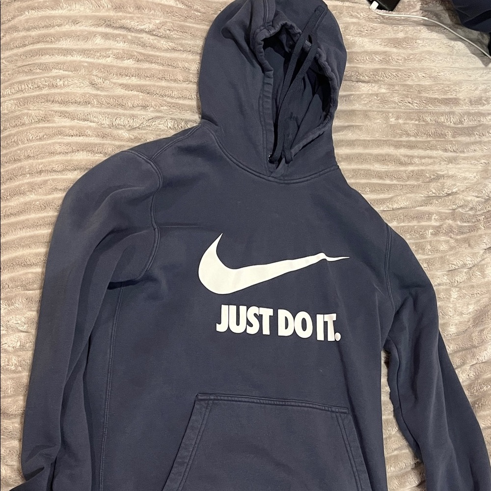 Vintage Nike Dark Blue Hoodie with White Swoosh